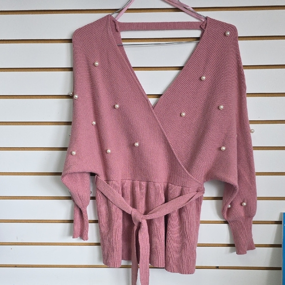 Knit Sweater w/ Pearl Accents - Picture 3 of 6